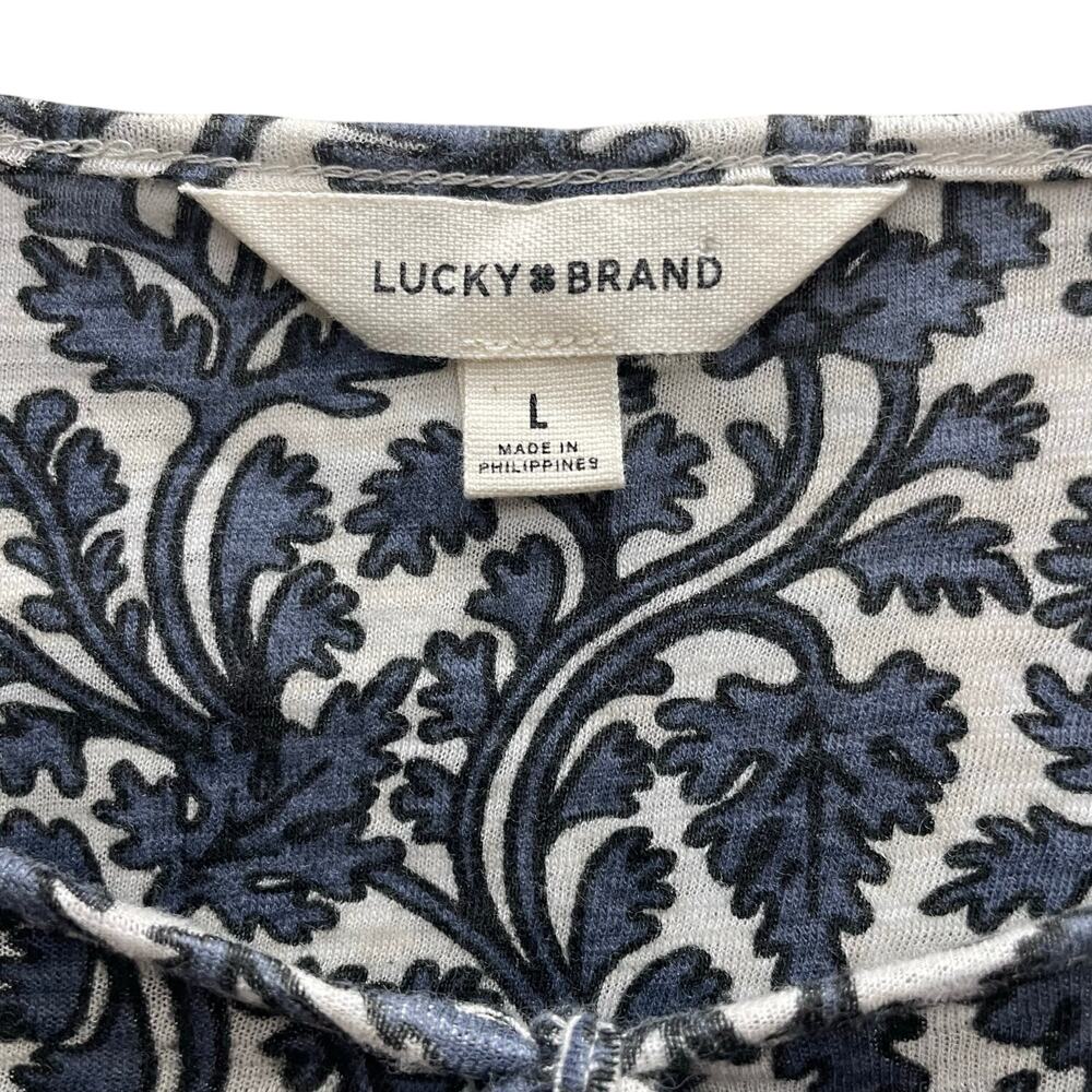 Lucky Brand Vine Print Peasant Top Wide Smocked Cuffs Size Large - Picture 4 of 9